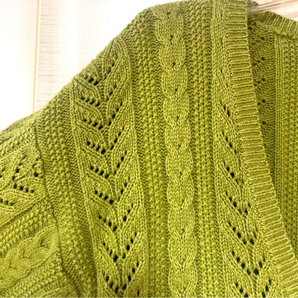 Vintage Gap Green Heavy Cable Knit Cotton Blend Deep V Neck Sweater Sz L - Picture 5 of 5